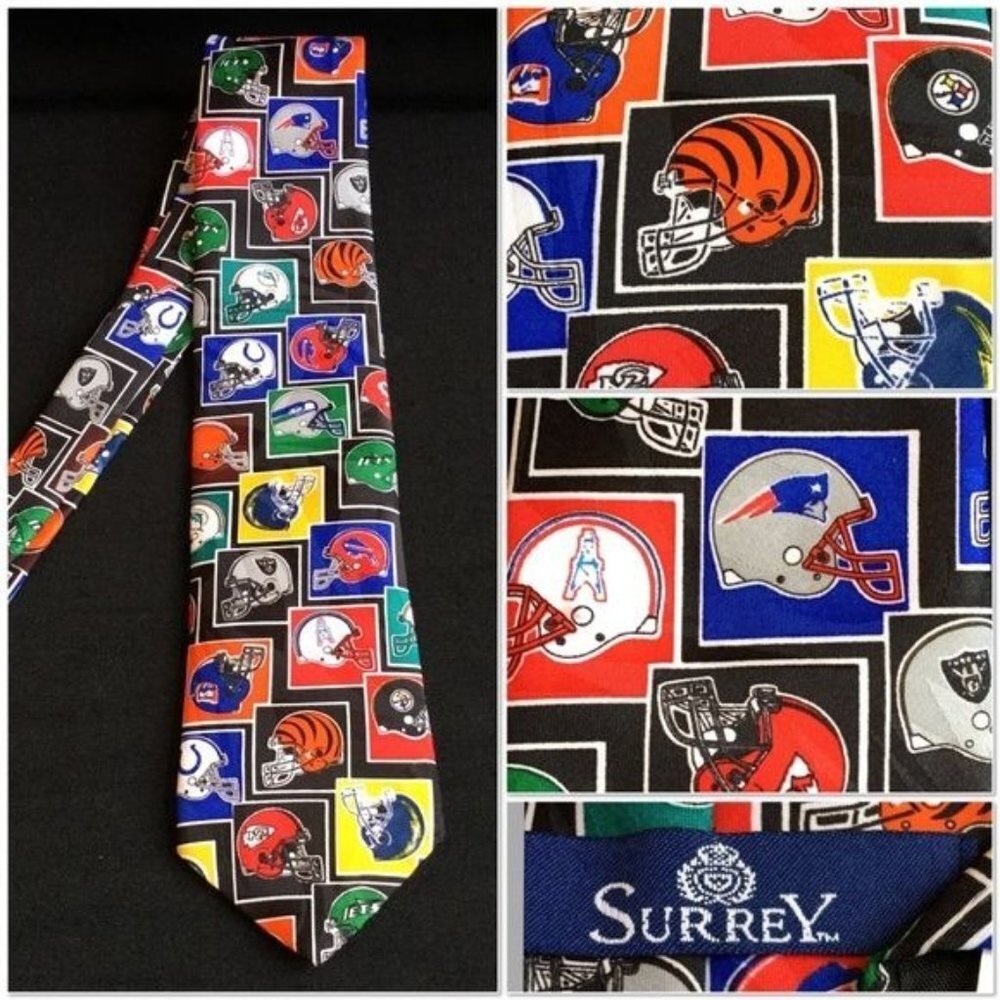 Vintage Surrey Men’s Tie Football Team Helmets Necktie Steelers Jets Patriots